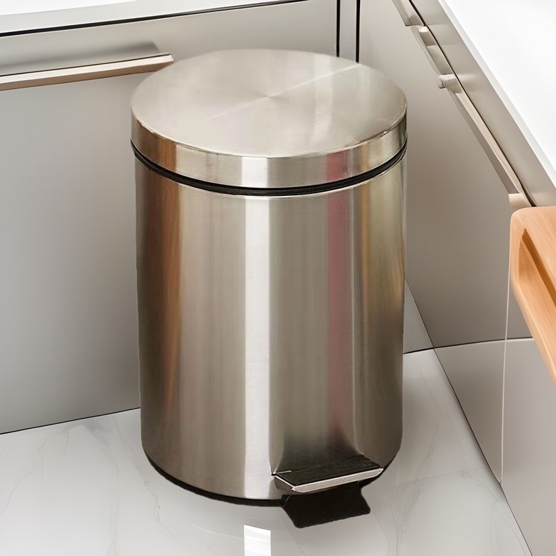 Stainless Steel Trash Can 8L Pedal Type with Lid and Inner Bucket for Hotel, Home, Office, Bathroom with Soft-Close Lid