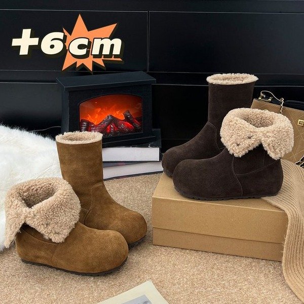 真皮两穿保暖雪地靴女2025秋冬新款厚底毛毛勃肯棉鞋复古加绒短靴