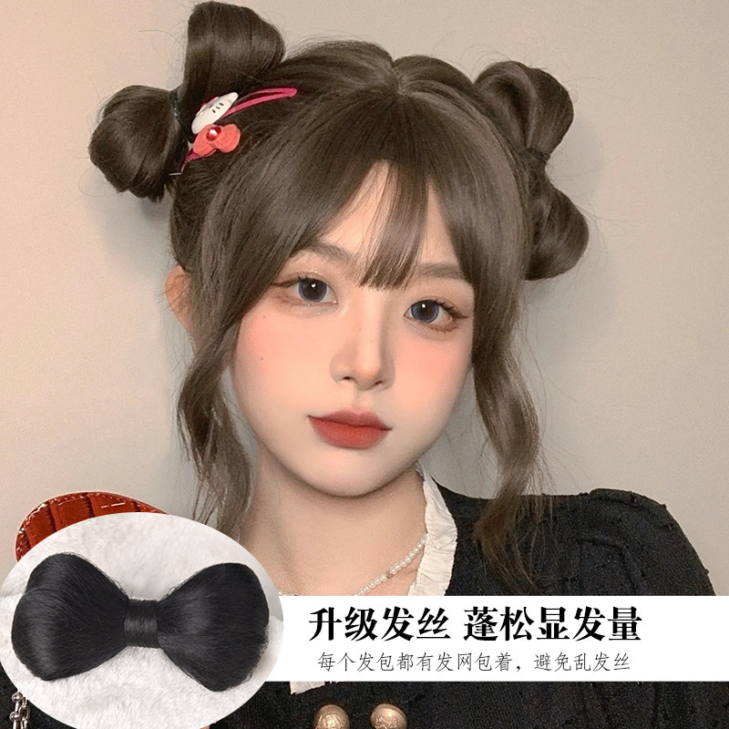 Bow Ball cabeza pelucina pelucina mujer lindo simulación cabello caliente perezoso cabello flojo antiguo anillo de pelo pelucina