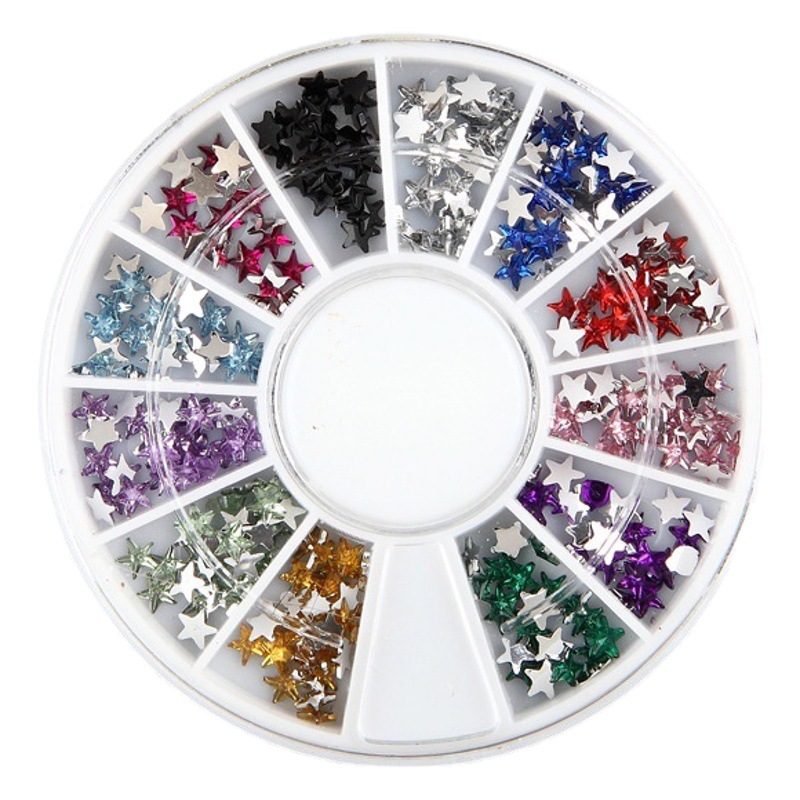 Venta caliente 12-rejilla caja de disco de diamante especial en forma de color acrílico diamante plano uñas bricolaje cubierto perla remache joyería