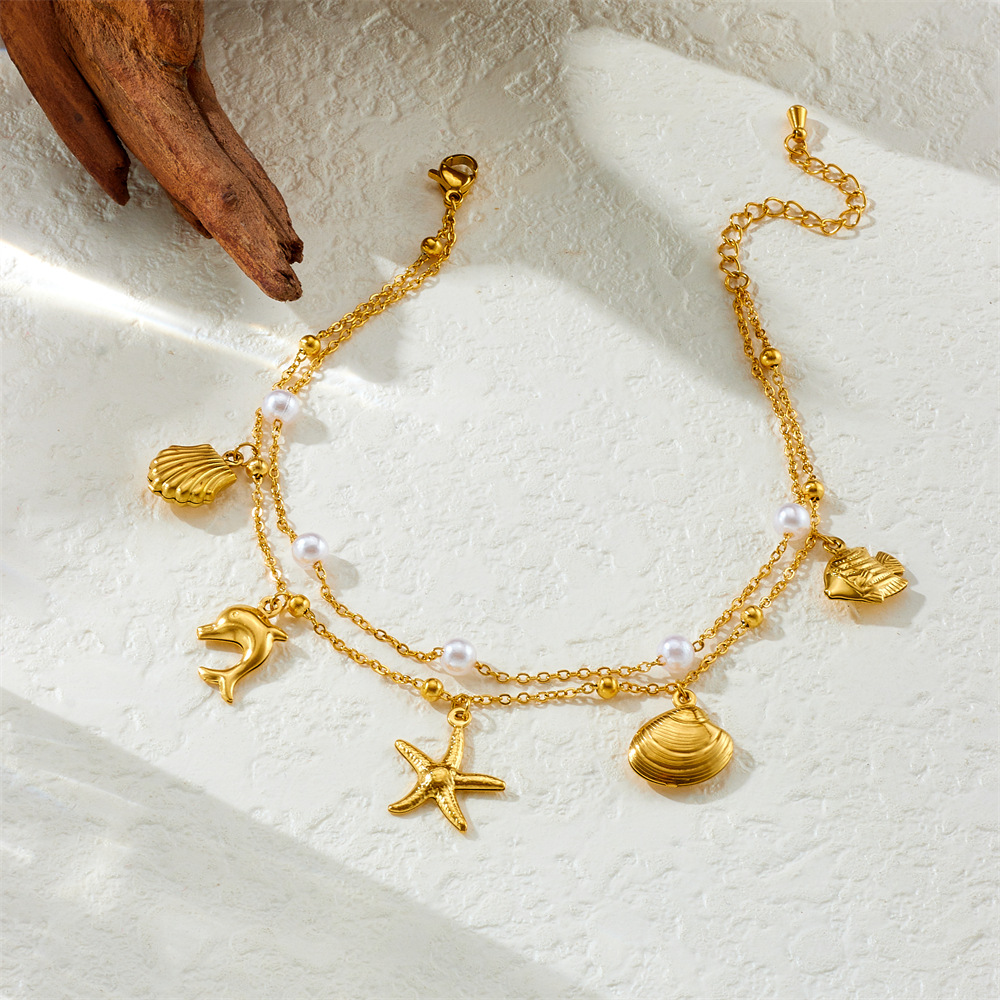 Holiday, Beach Occasion Wholesale Jewelry Marine Style Beach Starfish Dolphin Shell 304 Stainless Steel Anklet