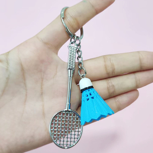 Badminton Metal Racket Pendant Ornament Keychain Creative Fake Ball Small Gift Badminton Keychain Pendant