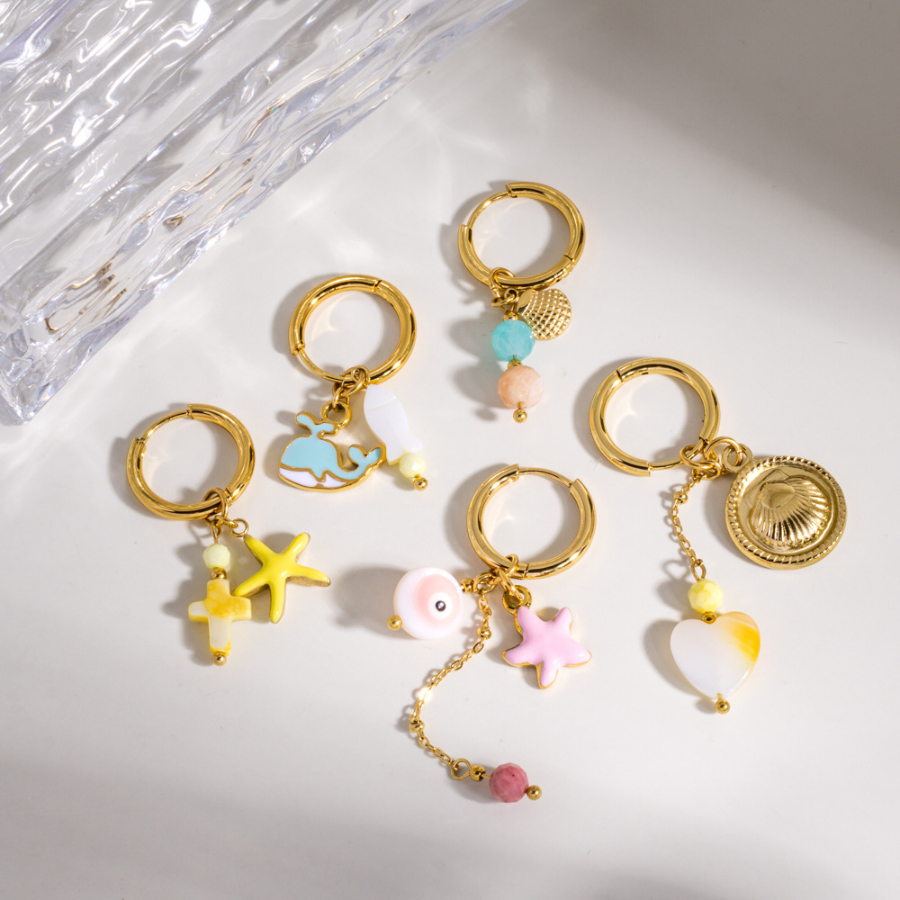 2g Weight PVD Coated Gold Plating Process 304 Stainless Steel Ear Needle Material Real Gold Plated Plating Material Charm Sleeper Hoop Earrings, Drop Earrings Classification 1 Piece Quantity Daily Occasion 304 Stainless Steel Material Starfish, Dolphin, Heart Shape Pattern All Seasons Season Women's Gender Marine Style Style Waterproof Non Tarnish, Plating Craft PVD Coated Real Gold Plated Starfish Dolphin Heart Shape 304 Stainless Steel Marine Style Waterproof Non Tarnish Charm Sleeper Hoop Earrings Drop Earrings 2