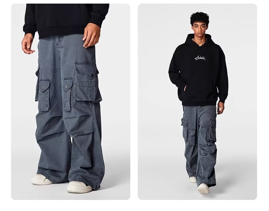 Men's Clothing Washed casual pants regular street washed distressed overalls pocket straight heavy duty casual wide leg pants _ipsvogv.com