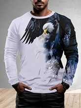 2025亚马逊跨境欧美新款长袖T恤圆领套头简约休闲3D数码印花男士