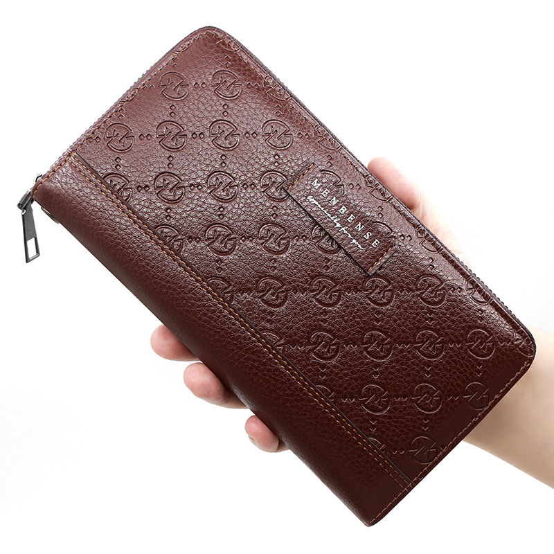 Estilo coreano de los hombres de larga cartera patrón en relieve cadena de moda bolsa de embrague de gran capacidad Multi-tarjeta de teléfono bolsa