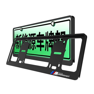 License plate holder/license plate holder — cover - bmw-m-color-logo-for-green-license-plates-only-shiny-stone-black-double-layer-thickened-anti-curling1-pair-pack-comes-with-a-full-set-of-accessories