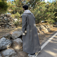 ASCLO秋冬加厚超长款毛呢大衣男士韩版潮流宽松大码呢子外套气质