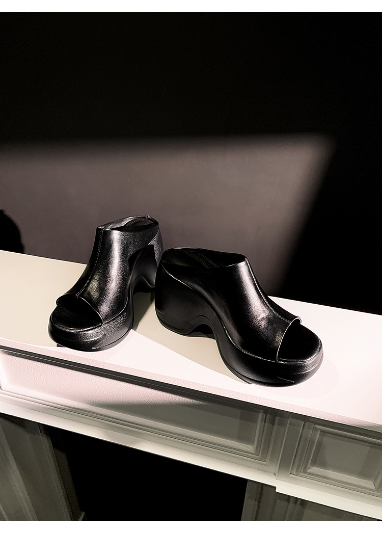 Dép sandal nữ quai chữ V da bò thật đế dày tăng chiều cao — màu đen, Trắng kem- chi tiết 21