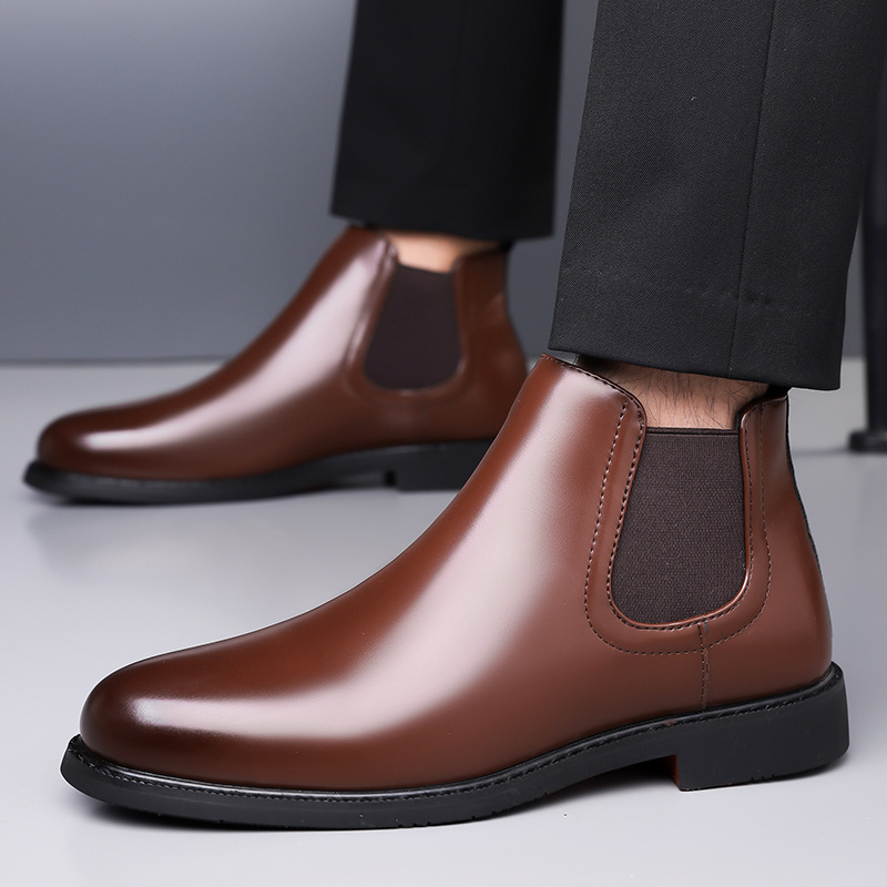 Herren Chelsea Boots Retro Stil Glänzend Herbst Winter_voghion.com