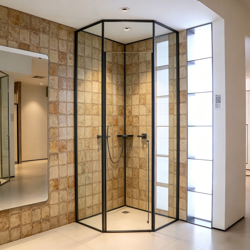 Corner Diamond Shower Enclosure with Stainless Steel Frame, Sliding Door, Tempered Glass Bathroom Partition Wholesale
