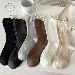 Autumn and Winter Heel Cloth Label Personalized Stacking Socks Women's Japanese-style Pair Pin Socks Women's Mid-stocking Fashionable All-match Cotton Socks for Women