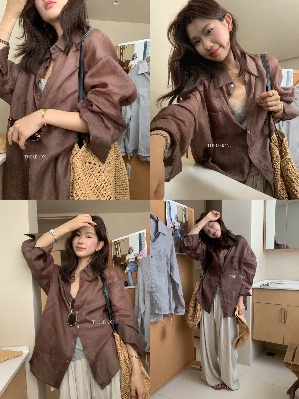Áo sơ mi nữ linen tay dài cổ bẻ phong cách thư giãn — Xanh đen, xanh lam, Màu cà phê, màu hồng chi tiết 15