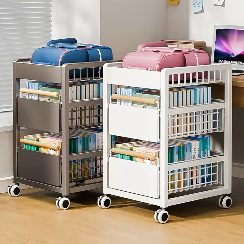 书包置物架带轮可移动家用书桌下小推车书本放置架神器书架收纳柜