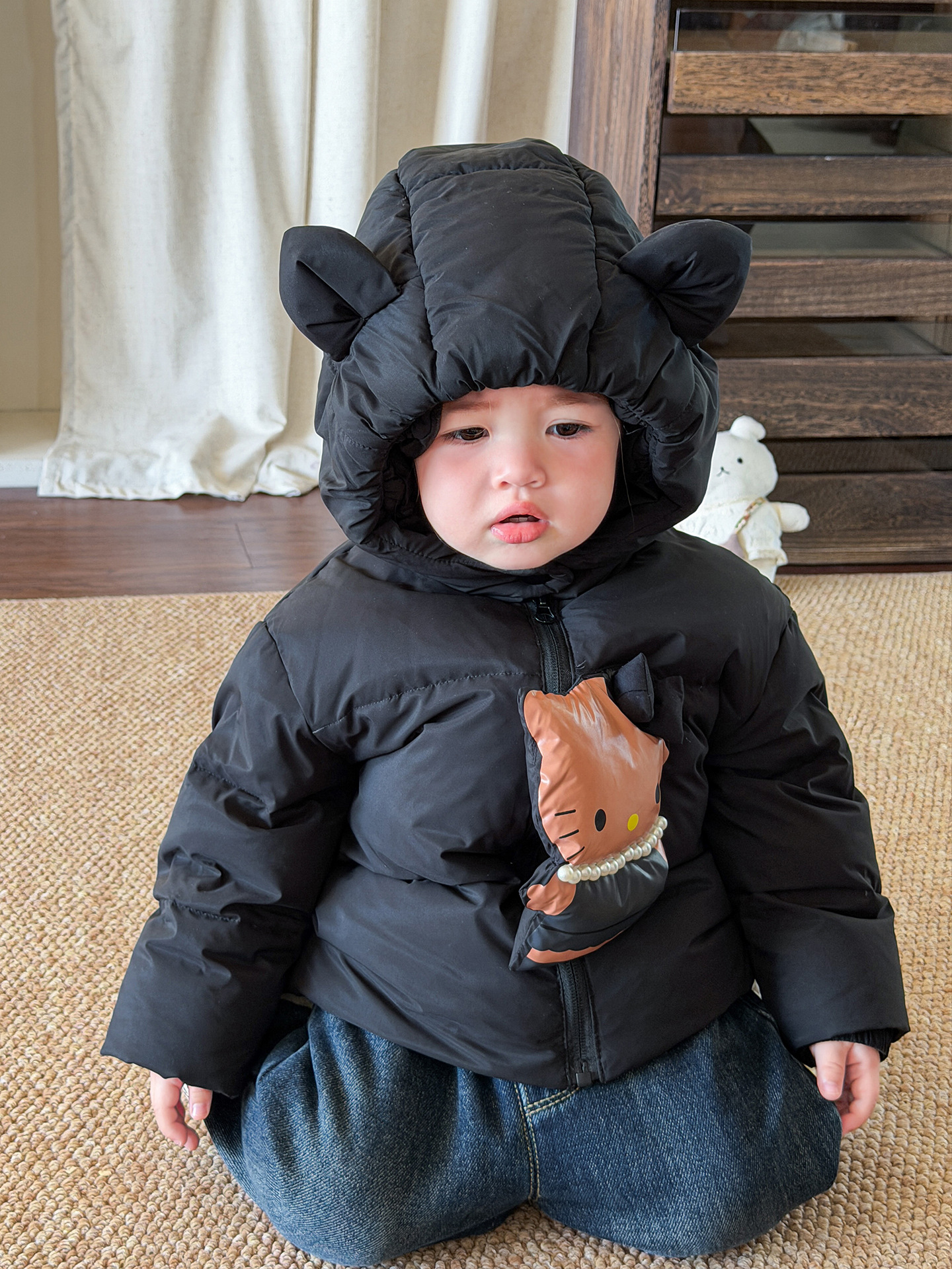 Sugar Pear ropa infantil de invierno de niñas 2025 aire 90 blanco de goma de seda tres abrigos para niños ropa de bebé