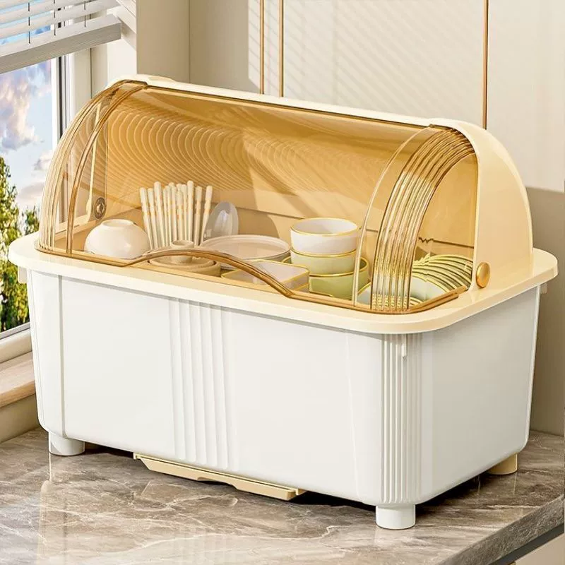 Настольная полка для хранения, ящик для хранения кухонной посуды, шкаф с крышкой, встроенный портативный открытый стеллаж для посуды большой емкости с откидной крышкой