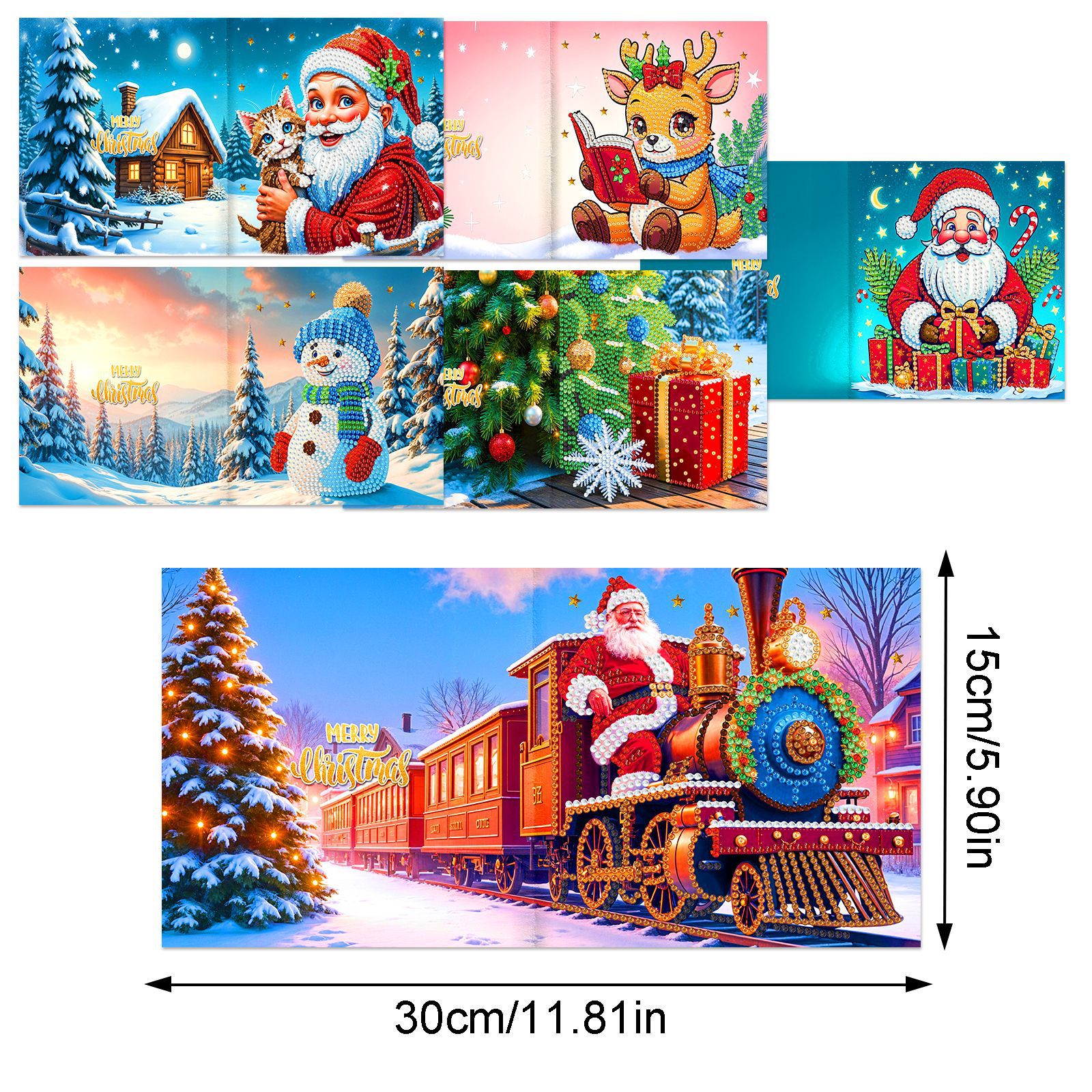 Explosiones transfronterizas de Navidad multiserie de tarjetas de felicitación puntuales hechas a mano 9 conjuntos de sobre de diamante 6 conjuntos de dibujos animados