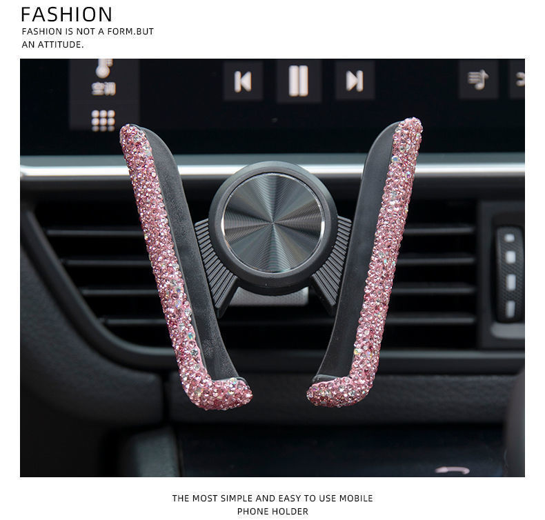 Car-Mounted Diamond-Encrusted Phone Holder, Car Navigation Support, Clip-On Air Vent, Multi-Functional and Versatile