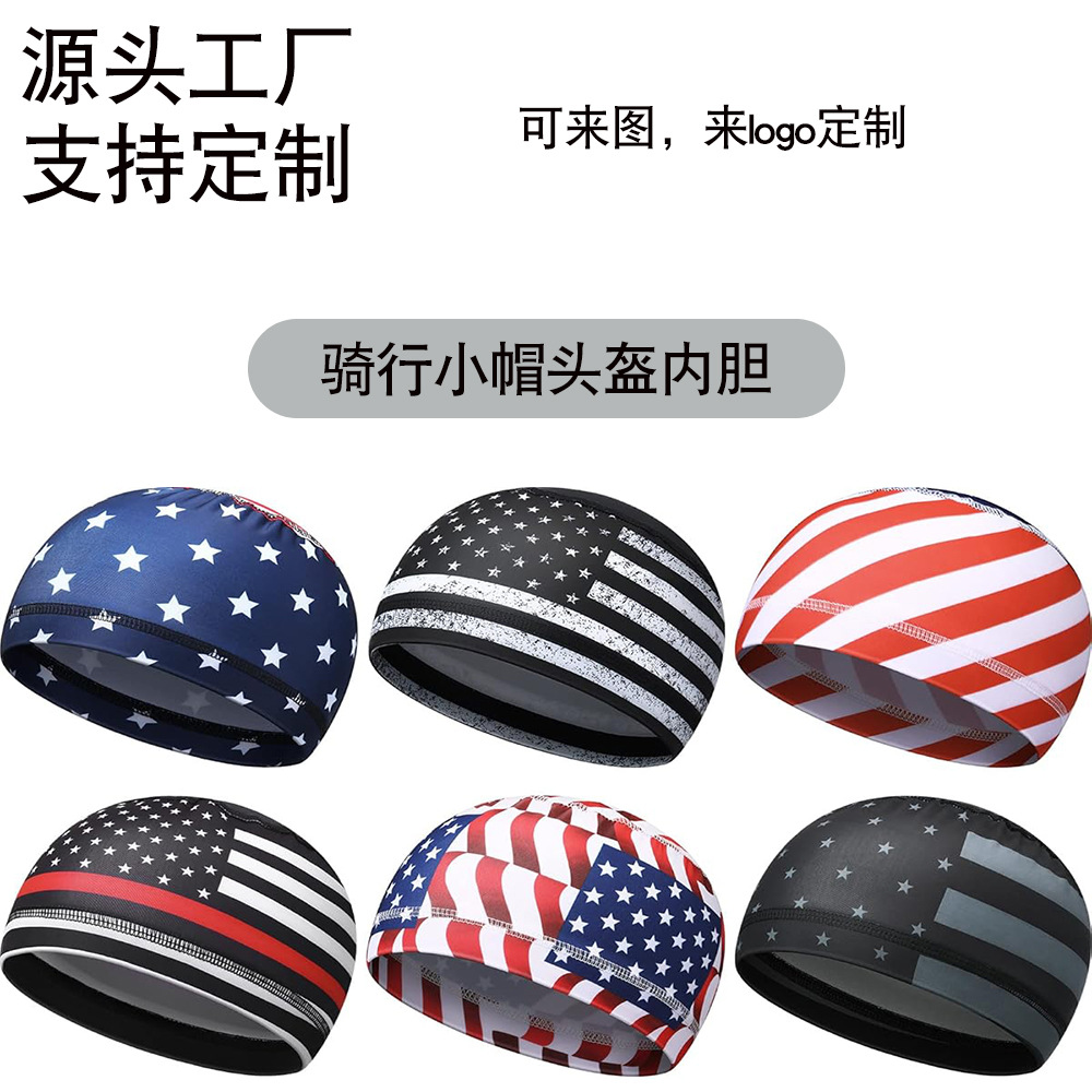 Cycling Cap, Helmet Liner, Inner Cap, Quick-Drying Sports Cap, Quick-Drying Hat, Construction Site American Flag Hat, Sunshade