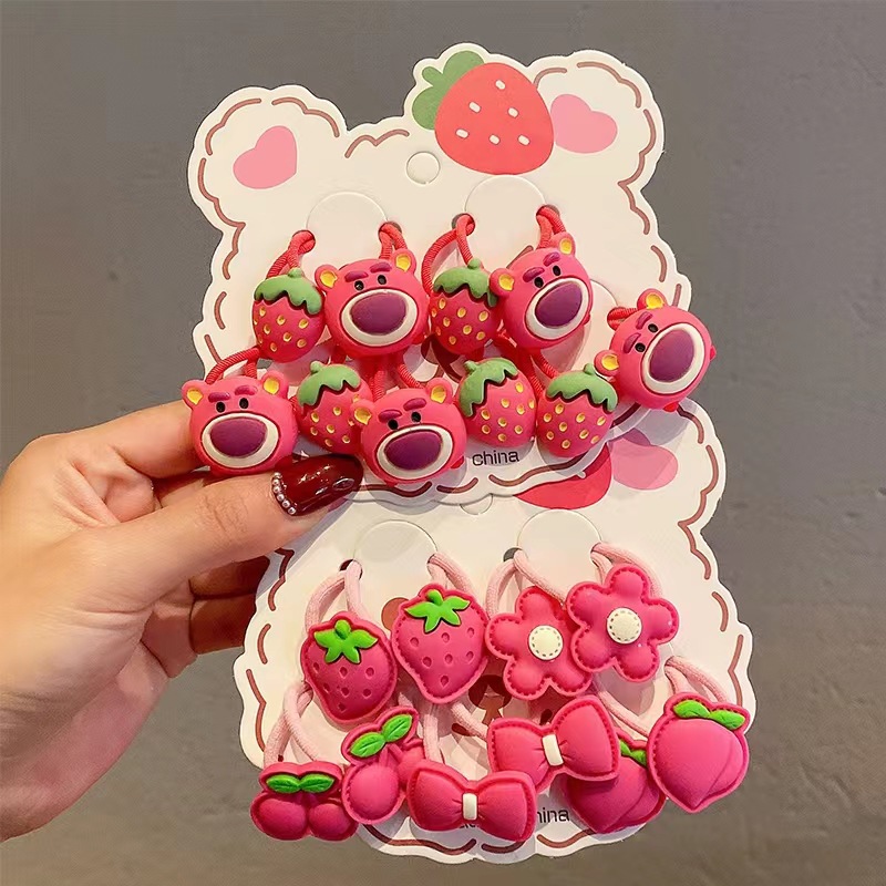 Dibujos animados lindo Rosa oso rojo cuerda de pelo de los niños niña cuerda de pelo bar bebé fresa oso Cola de Caballo anillo de pelo de cuero