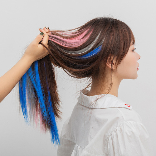 Matte high-temperature silk ear-hanging dyed wig long hair highlighted colored hair extensions one-piece seamless ear-hanging hair extensions