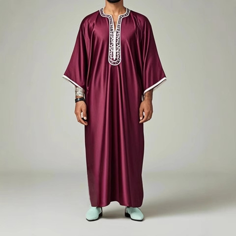 Men's African Print Kaftan Robe With Moroccan Side Pockets - Comfortable Ethnic Long Dress For Casual Wear_voghion.com