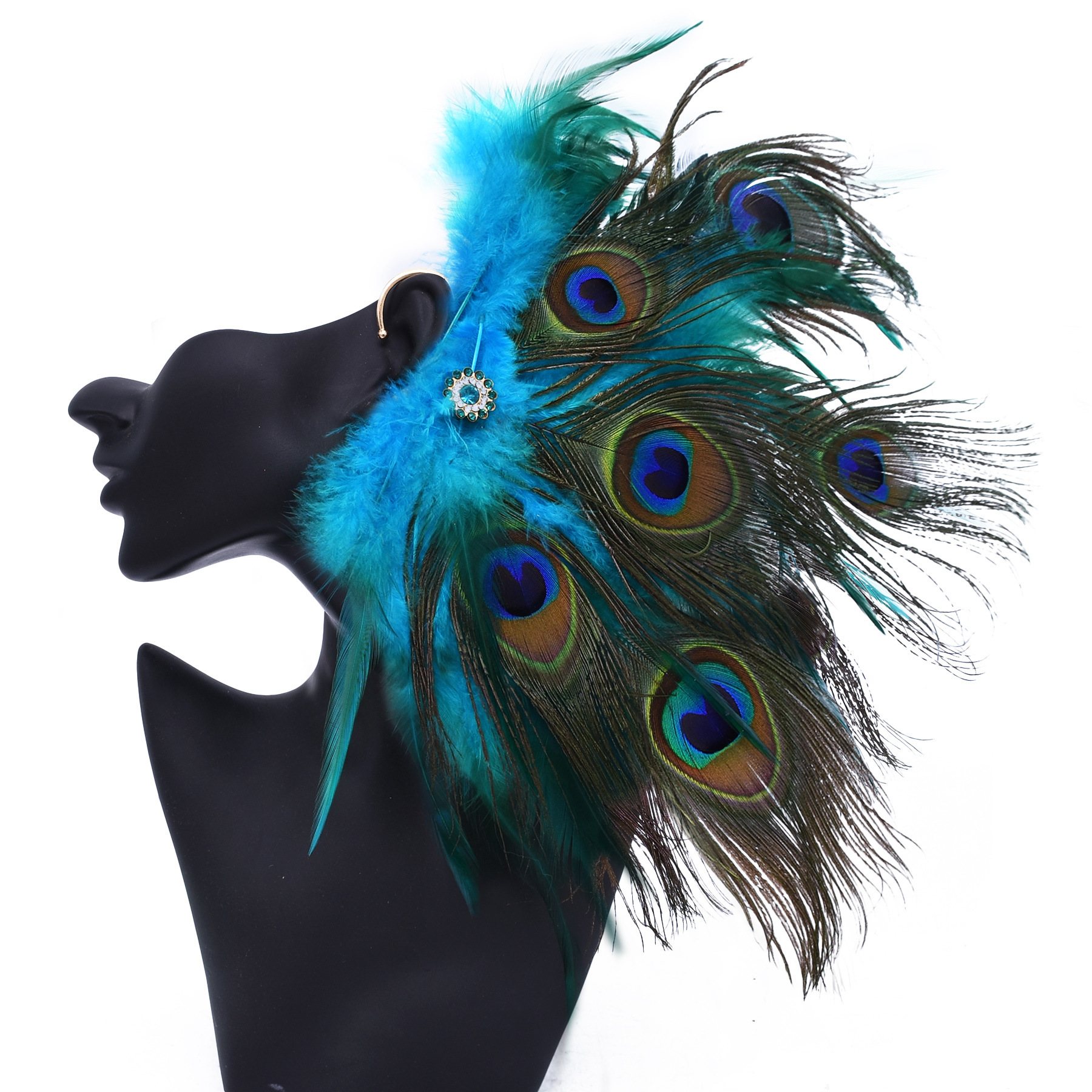 Cross-border wholesale of ethnic-style peacock feather earrings, suitable for parties, dances, and performances