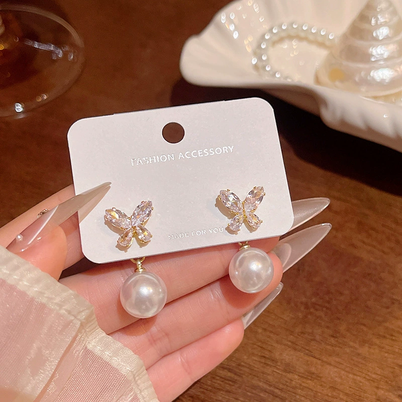 Серьги из серебра 925 с жемчужным бантиком, микровклейка цирконием, стиль 2026