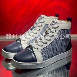 cl andgz墨蓝色编织高帮红底鞋男鞋情侣运动平底板鞋女鞋真皮鞋