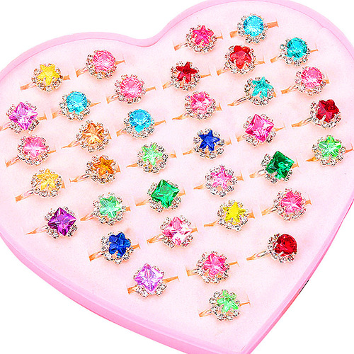 Children's Ring for Girls, Princess Style, Diamond Crystal Toy, Baby Gift for Kindergarten, Cartoon Gemstone Ring Set