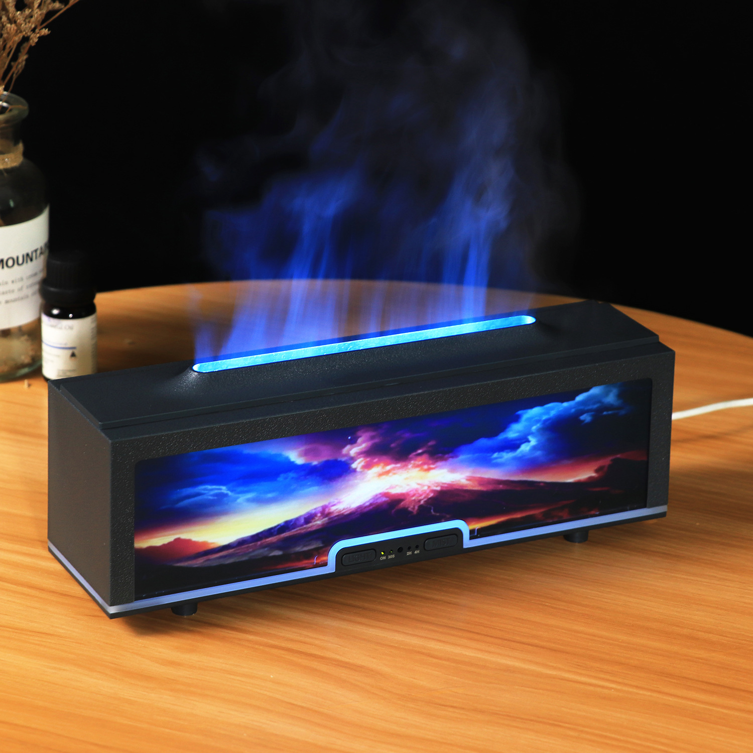 仿真壁炉火焰家用卧室办公室超声波精油香薰机加湿器七彩火焰厂家