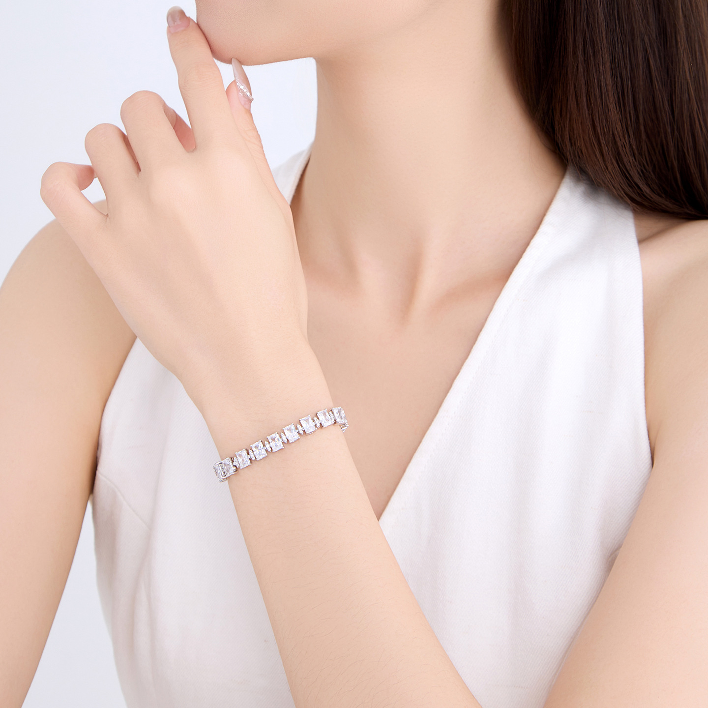 Pulsera de Diamantes para Mujer de Aleación de Cobre, Galvanizada, Diseño Geométrico, para Regalo