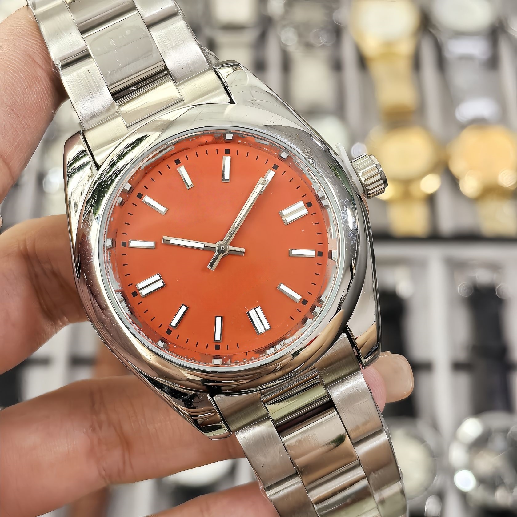 Foreign Trade Hot-Selling Popular Diary Consumable Perpetual Series Luminous Fully Automatic Mechanical Men's Watch Orange Watch