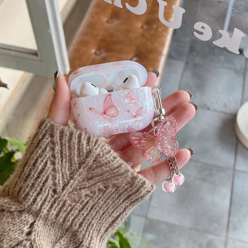 Shell pattern butterfly Apple Bluetooth headset case 1 2 generation applicable Airpods pro protective case pendant ins female