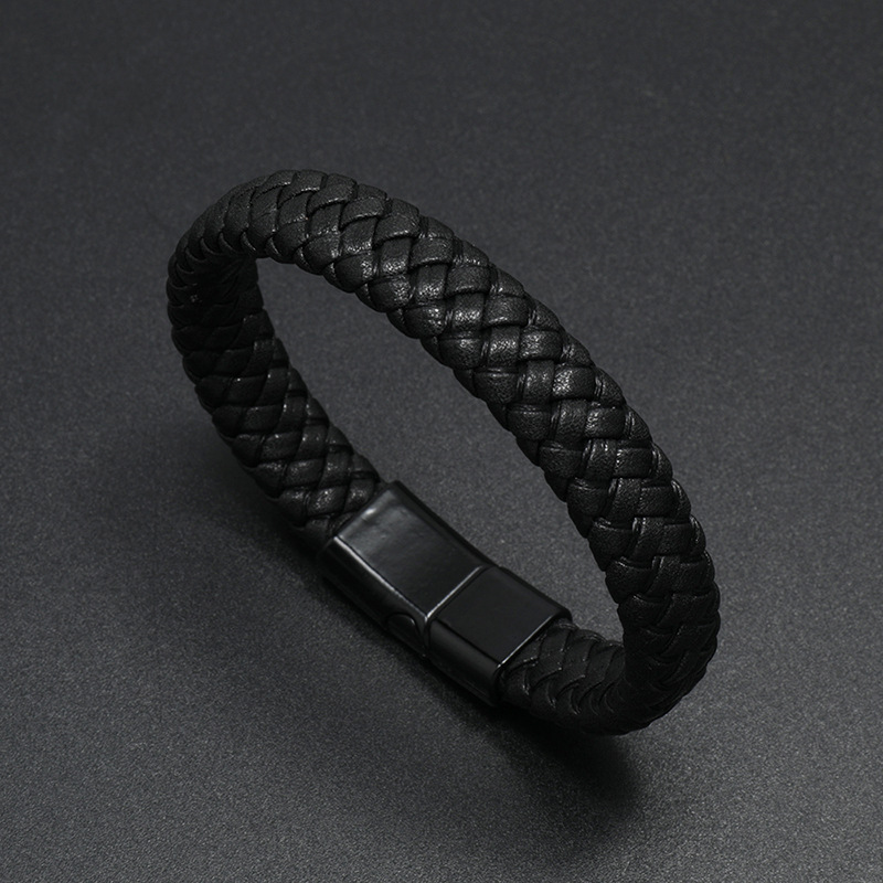 fashion simple braided alloy magnet clasp leather bracelet