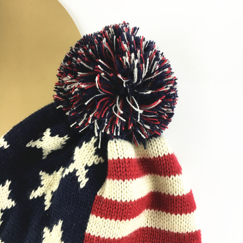 Unisex Cute hairball knitted hat Autumn Winter men's and women's trends Star striped warm woolen hat pullover hat_voghion.com