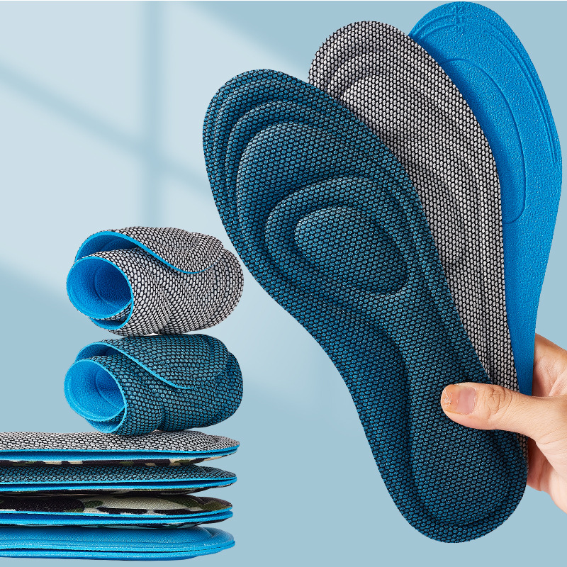 Plantilla de zapatos deportivos con suela suave no cansada, pisoteando la sensación de excremento, antiolor, absorción de sudor, plantilla de arco de masaje suave y transpirable.