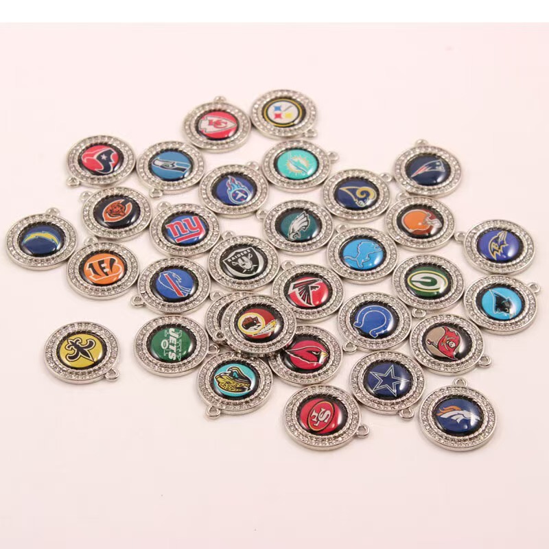 Cross-Border Round Diamond-Encrusted European and American Nfl Football Team Logo Military Tag Pendant Alloy Resin Hanging Accessory Jewelry
