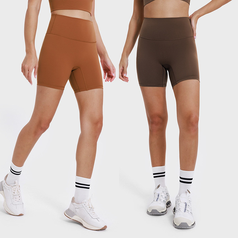 Lulu Sanding Yoga Shorts Sports Pants Women's Tight Riding Pants Naked High Waist Peach Hip Fitness