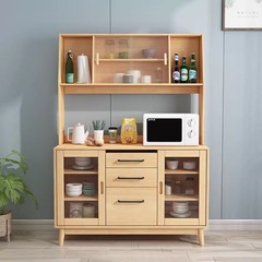 北歐實木餐邊櫃家用雙門廚房儲物櫃客廳編織門茶水櫃置物架收納櫃