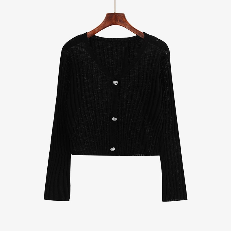 Cardigan, knitted thin summer jacket, plus size, V-neckline, fitted