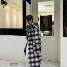 2025冬装超厚实澳洲羊毛-连帽款格子羊绒大衣双面呢外套女装