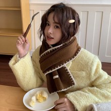 纯色百搭小香风超软羊毛混纺围巾女冬重工锁边百搭情侣款围脖批发