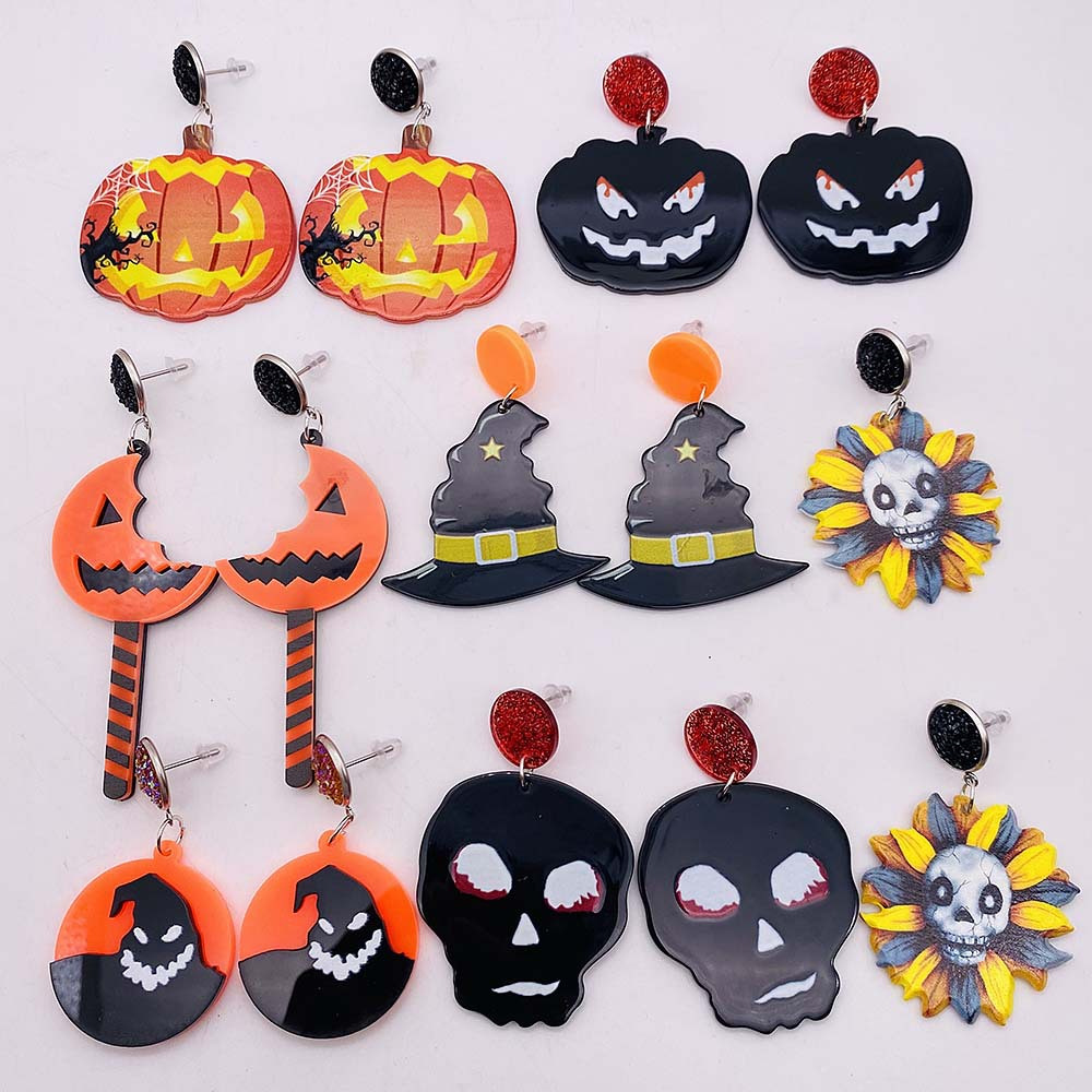 12g Weight 1 Pair Cartoon Style Cute Pumpkin Arylic Drop Earrings