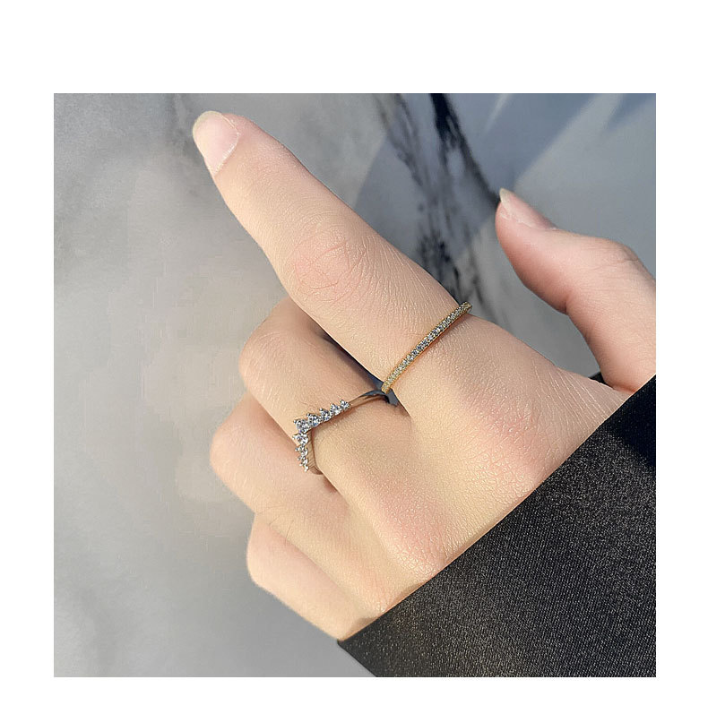 Geometric Pattern 18K Gold Plated White Gold Plated 925 Sterling Silver Zircon Geometric Rings