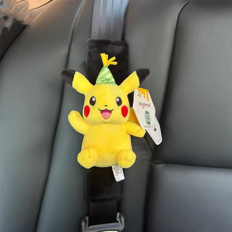 Authentic Pokémon Pikachu plush toy car seatbelt shoulder pad, cute interior decoration for car seatbelt