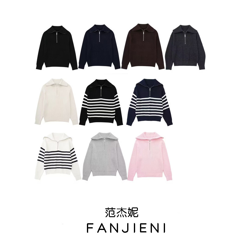 ZR foreign trade wholesale European and American style women's clothing French casual all-match open collar wool sweater 1099812004