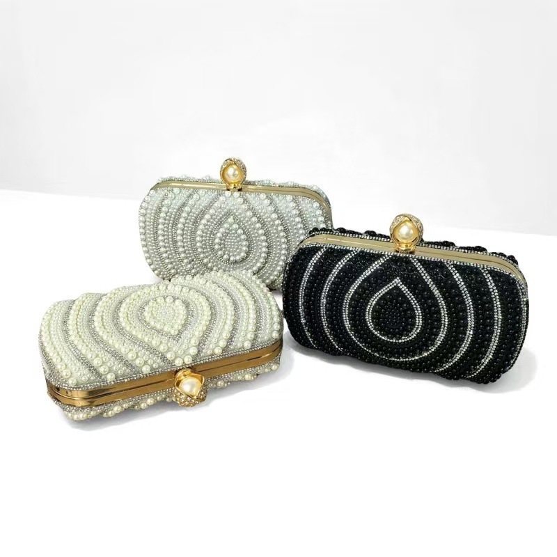 Cross-border hot new pearl women's bag European and American fashion wedding bag retro white cheongsam clutch bag factory direct sales