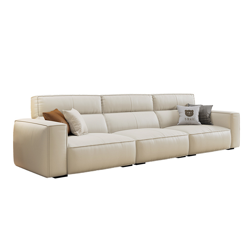 Italian Minimalist Top-Grain Leather Sofa Cream Style Simple Luxury Small Household Use Straight Latex Genuine Leather Sofa