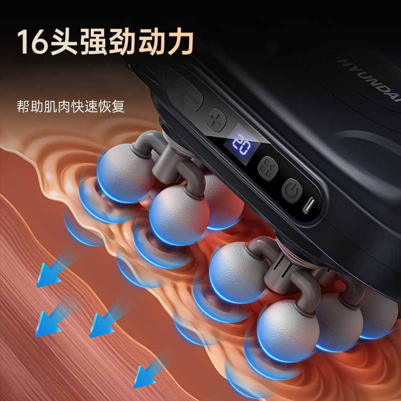 HYUNDAI 16頭のプロレベルの筋膜銃フィットネス家庭用充電タイプの深層筋肉リラックスマッサージ機器|undefined